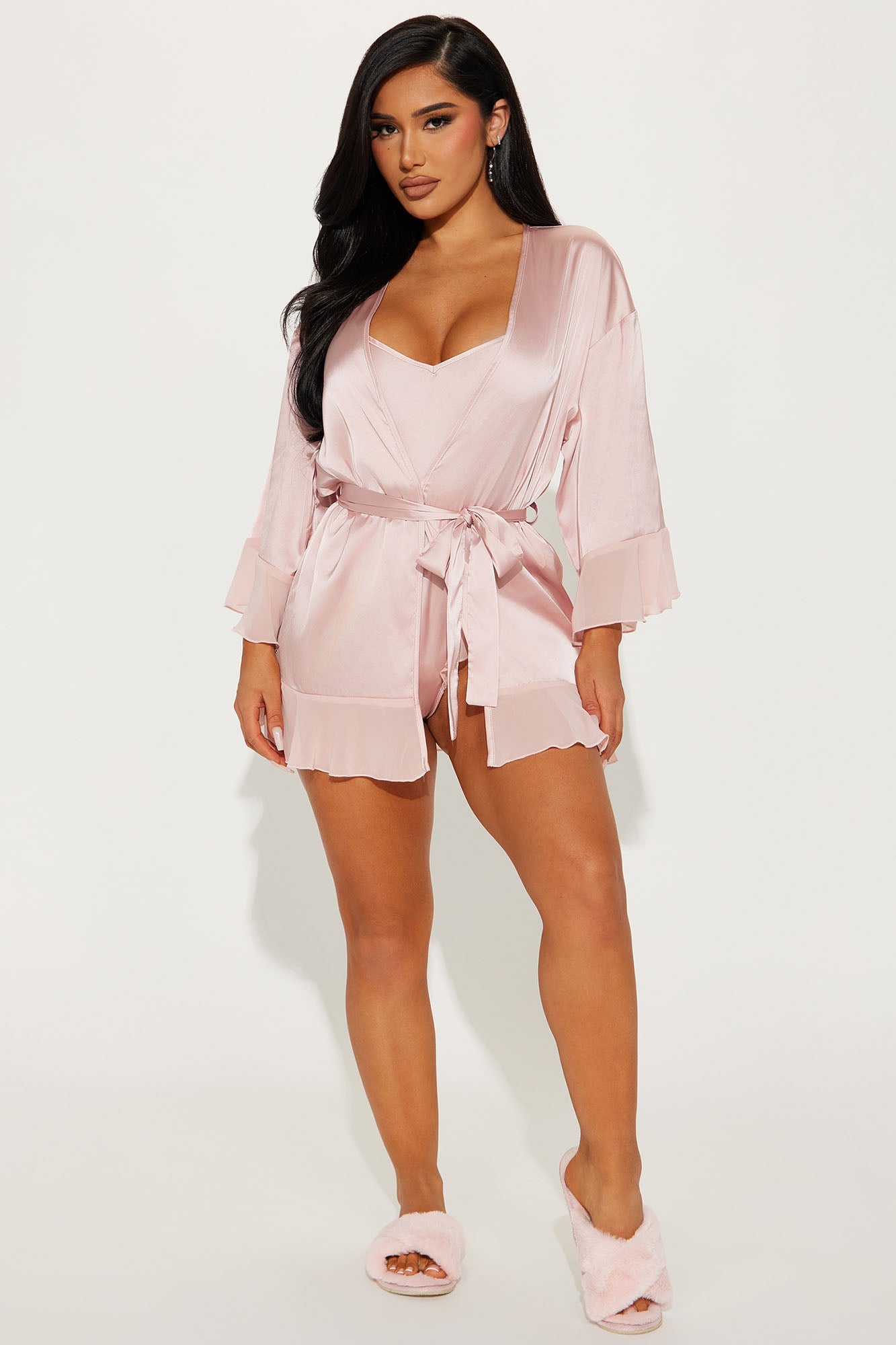 Completo Satin Teddy e Vestaglia - Rosa