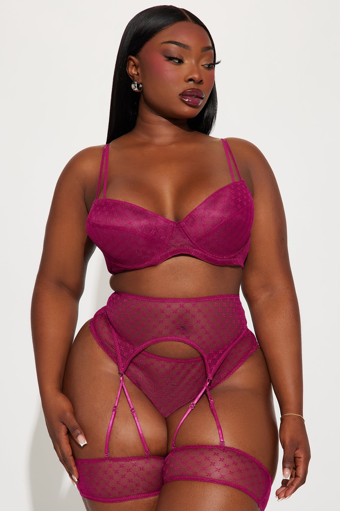 Set a 3 Pezzi con Reggicalze - Fucsia