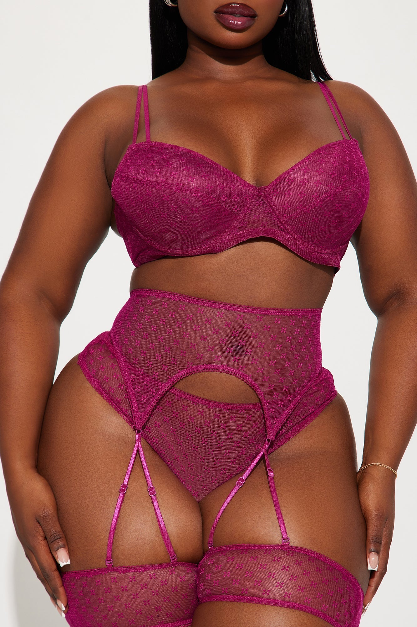 Set a 3 Pezzi con Reggicalze - Fucsia