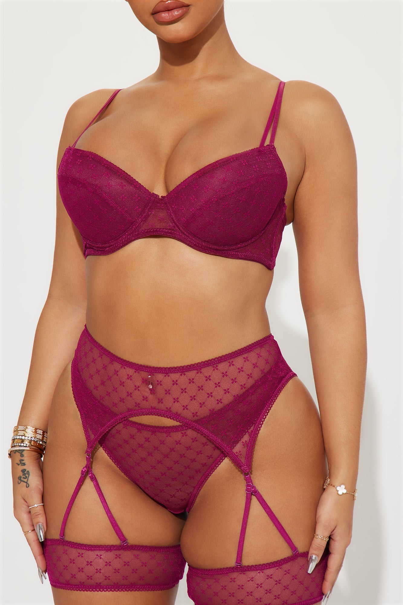 Set a 3 Pezzi con Reggicalze - Fucsia