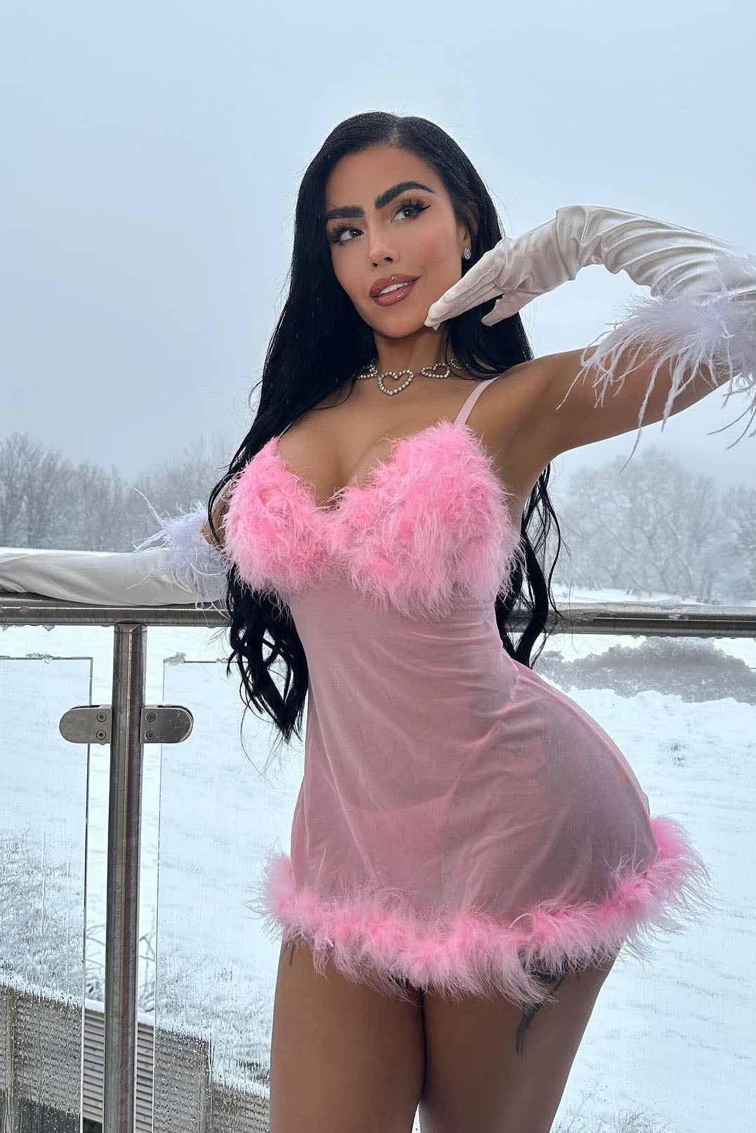 Babydoll di piume Sweet Lust - Rosa