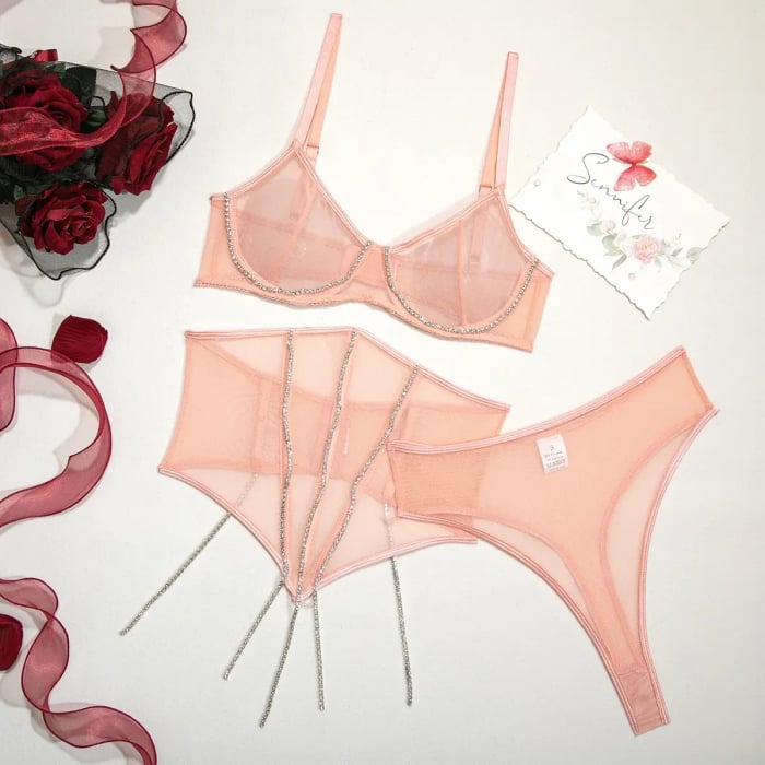 Set Di Lingerie A 3 Pezzi Con Strass