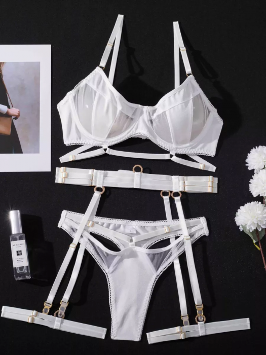 Set Lingerie Bianco 4 Pezzi