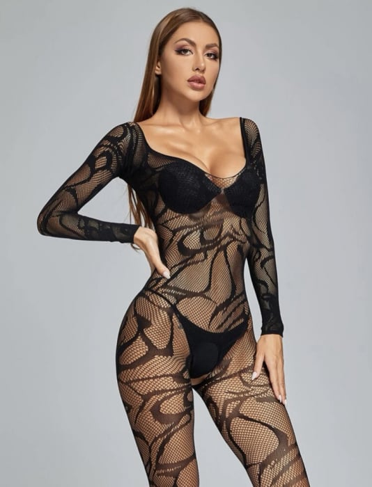 Tuta a rete con motivo e maniche lunghe
