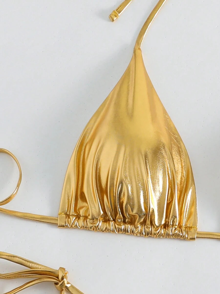 Costume da Bagno a Due Pezzi Oro Metallizzato
