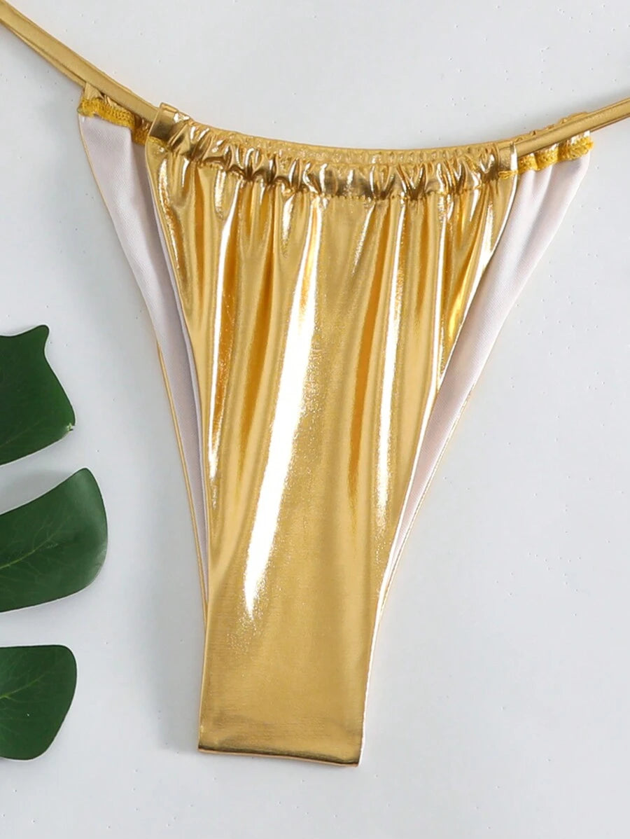 Costume da Bagno a Due Pezzi Oro Metallizzato