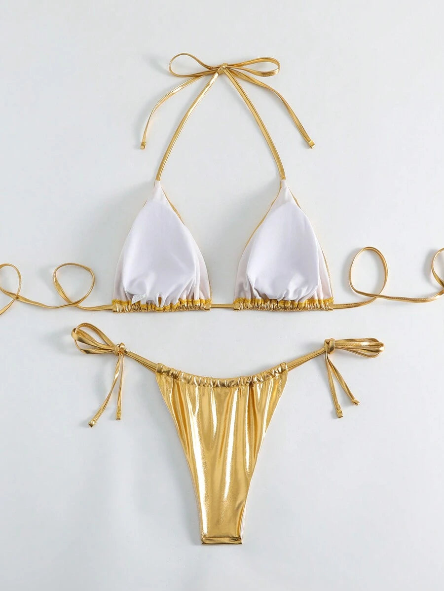Costume da Bagno a Due Pezzi Oro Metallizzato