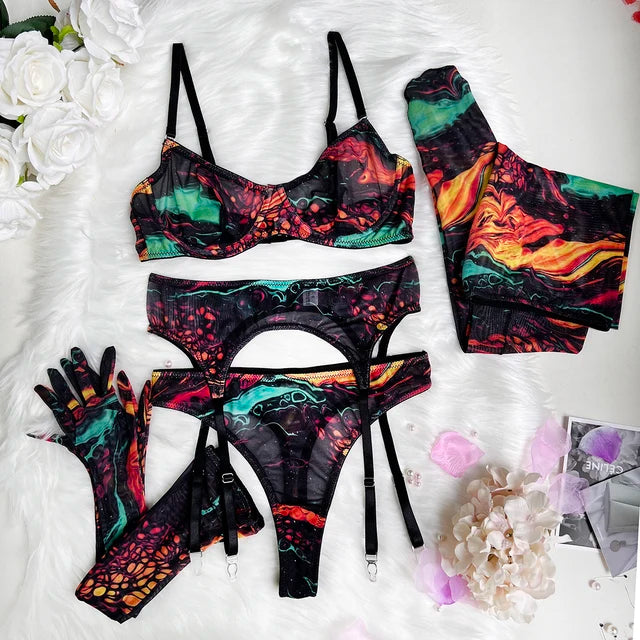 Set di Lingerie 5 Pezzi Tie-Dye
