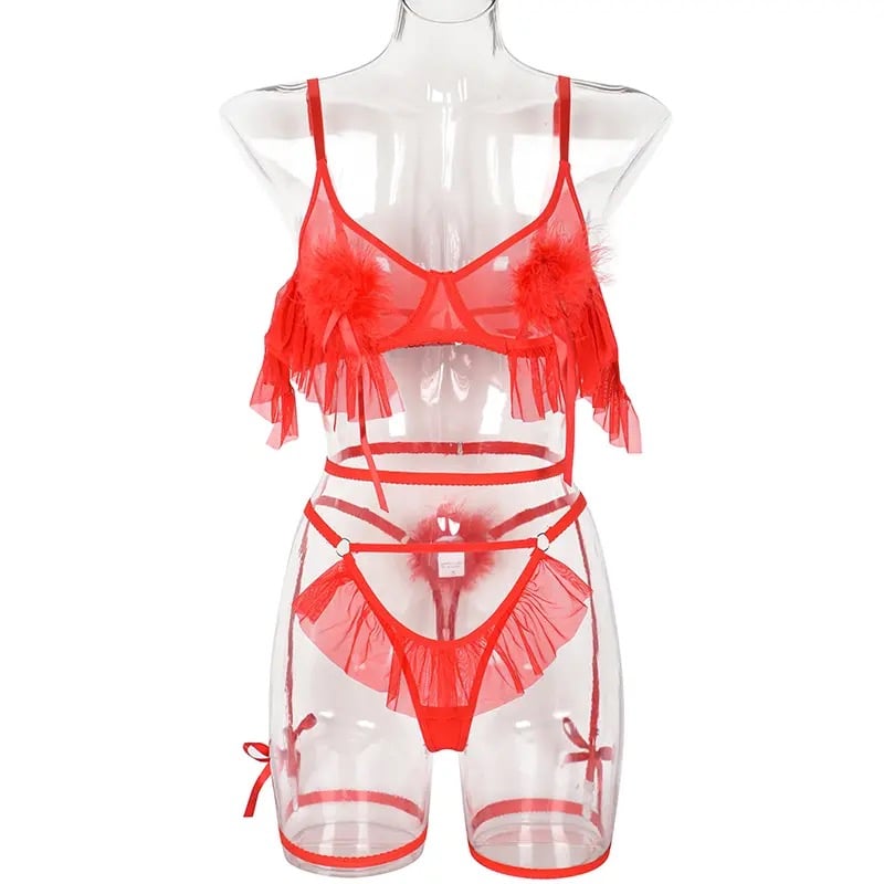 Set Intimo a 4 Pezzi in Rete con Volant