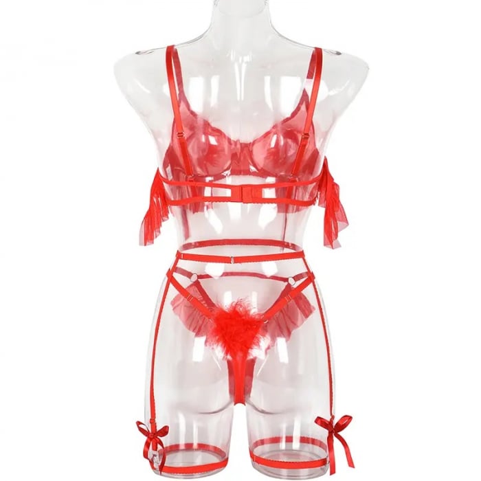 Set Intimo a 4 Pezzi in Rete con Volant