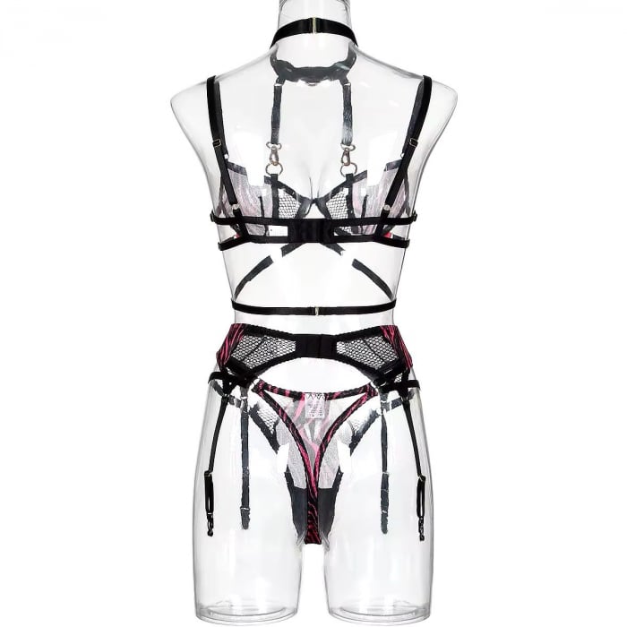 Set Intimo a 5 Pezzi con Accessori Metallici Dorati