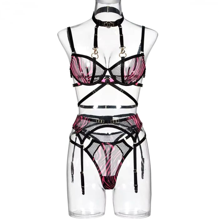 Set Intimo a 5 Pezzi con Accessori Metallici Dorati