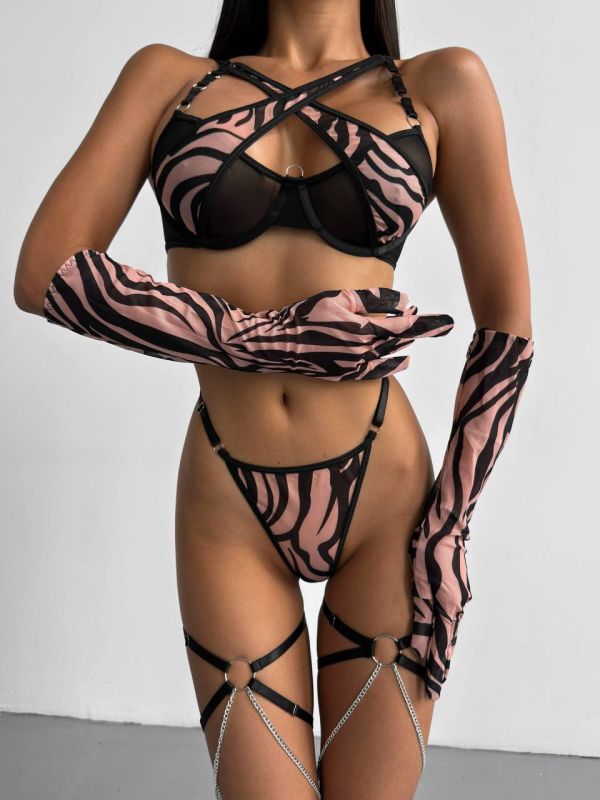 Set Intimo a 4 Pezzi con Stampa Animalier