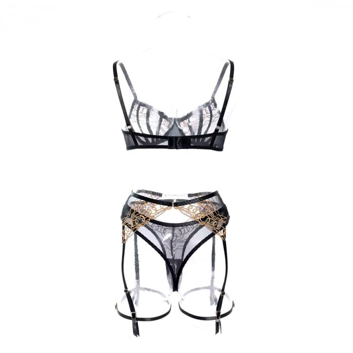 Set Intimo di Lusso a 3 Pezzi con Inserti Dorati